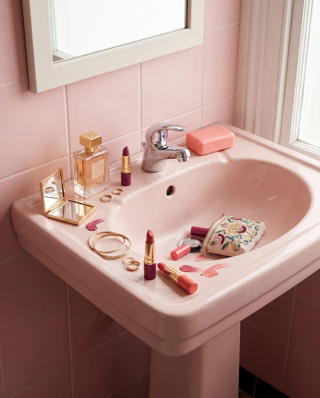 jabon. — lavabo rosa viejo